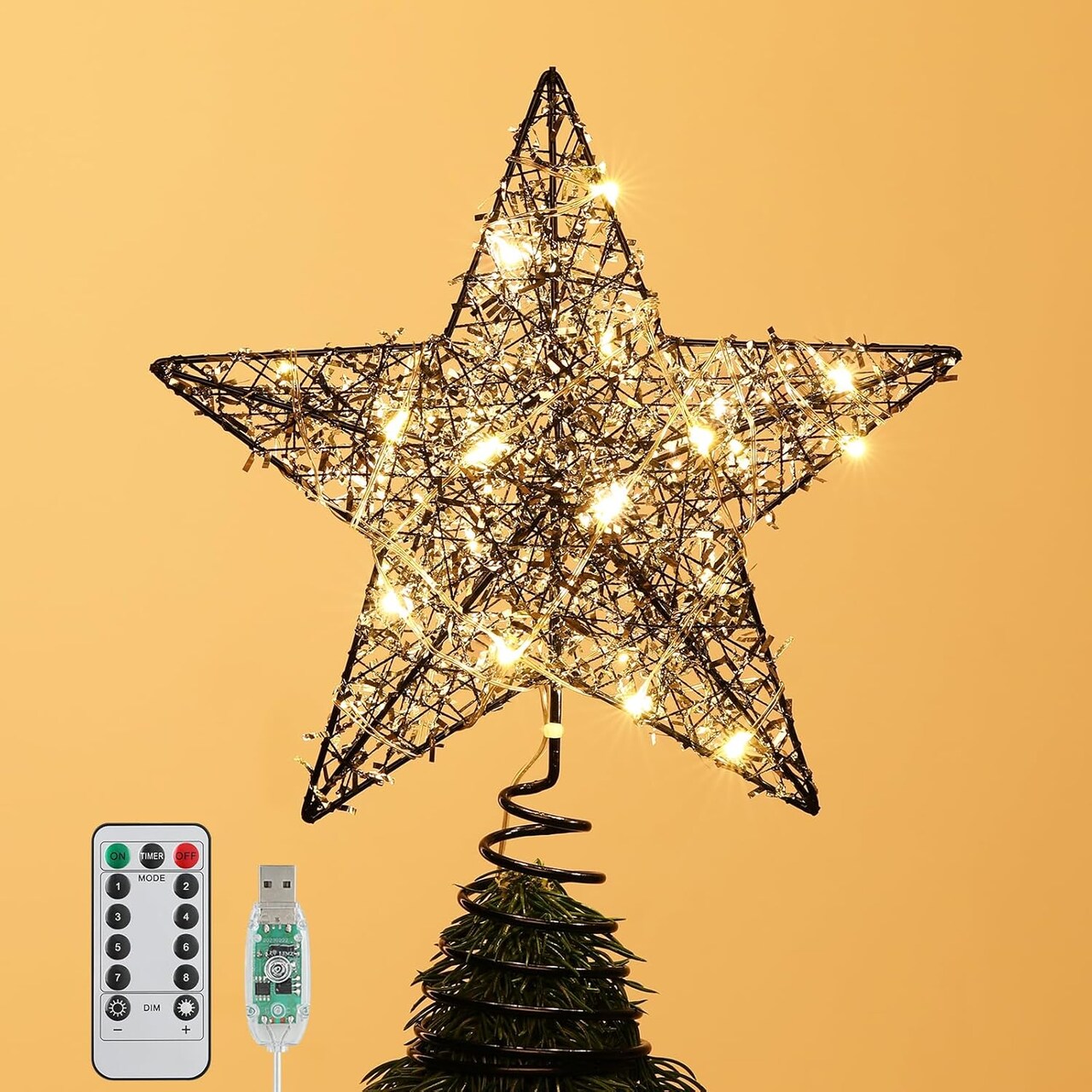 Christmas Star Tree Topper with 8 Lighting Modes (	J-black) 	20 cmx 6cm x 25 cm